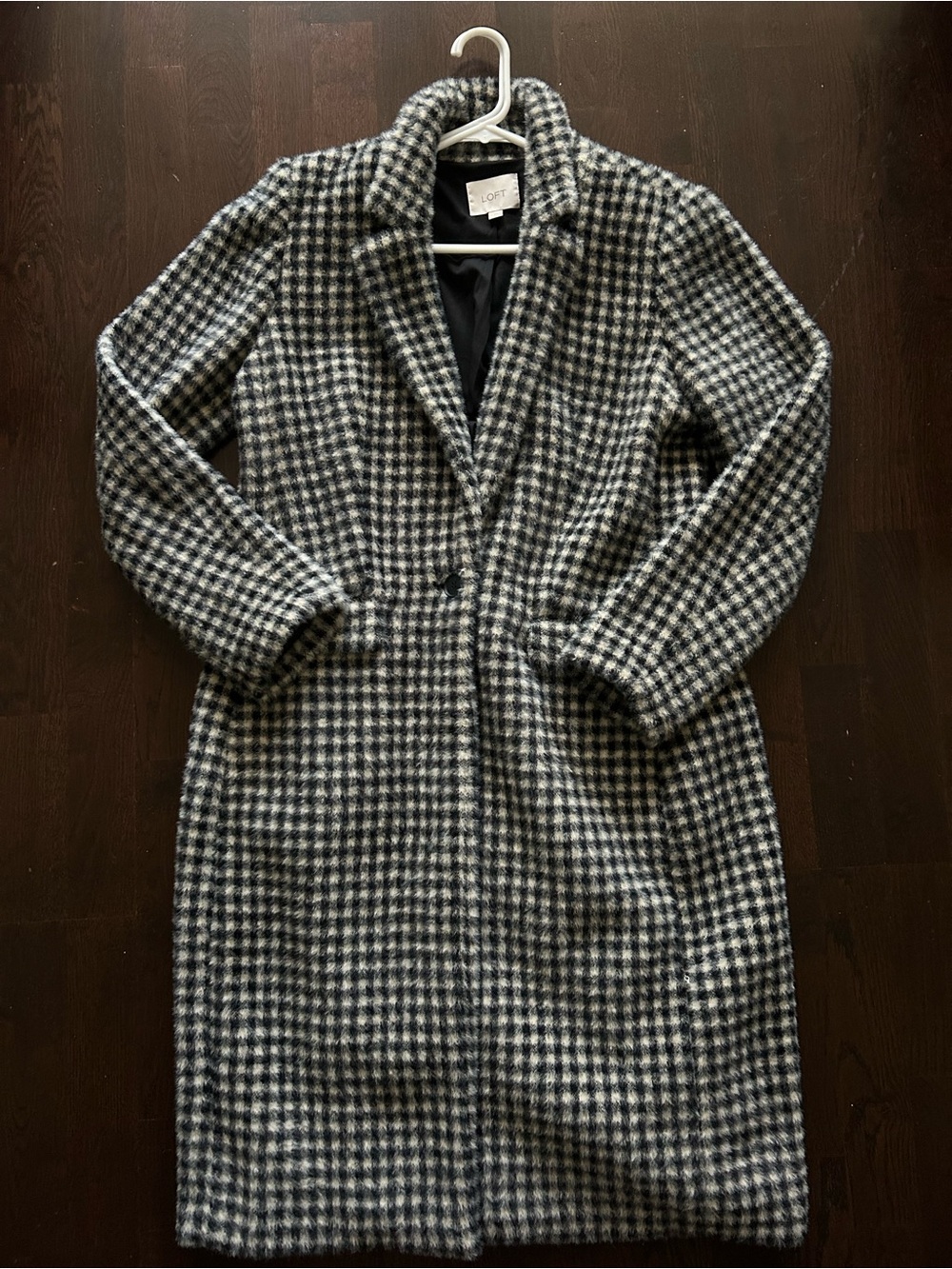 LOFT Black White Houndstooth Wool blend Coat Medium STUNNING $280